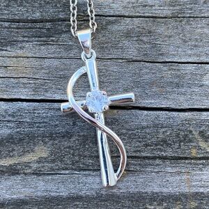 Cross necklace sterling silver plated with center CZ stone